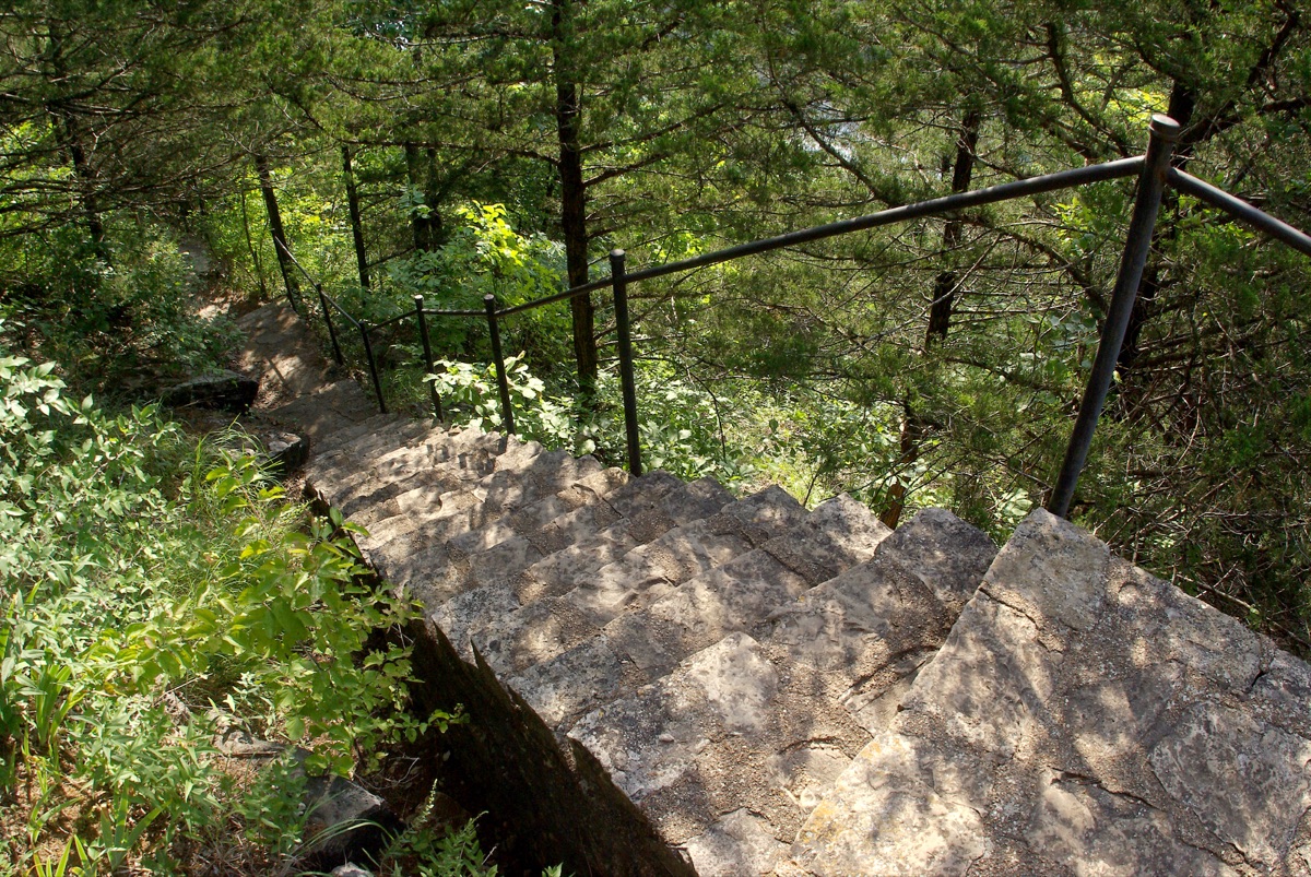 Stone steps descending through Lakeside Forest